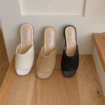 와이드 스트랩 라탄슬리퍼 여름 뮬 슬리퍼샌들 3cm