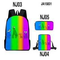 3D 레인보우 프렌즈 Rainbow friends Backpack 3pcs/set Primary Middle Schoolbag Students Boys Girls Crossbody, [13] green