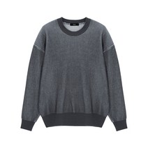 Two Tone Double Face Round Knit Pullover - Dark Grey