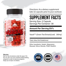 아르기닌 운동 전 산화질소 부스터 여성 및 남성을 위한 VASOSWOLE 근육 강화제 펌프 녹차 추출물이 함유된 근력 에너지 60 캡슐 - NCN Supps