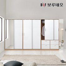 보루네오 리파인드 슬라이딩 옷장 슬라이드 미닫이 미니 키큰장 원룸 간이 거울 장농 가구, 1. 일반장, 오크&화이트