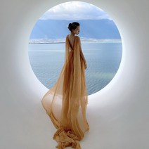코랄 여신 쉬폰 원피스 발리 스윙 촬영 드레스 백리스 해변 휴양지룩