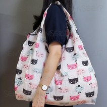 센스집 휴대용 접이식 장바구니 XL사이즈 빅사이즈 보조백, XL16_핑크 도도한캣
