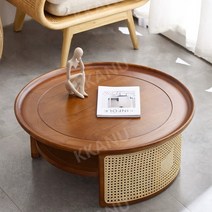 라탄테이블 원목 탁자 카페 찻상 원형 커피 티테이블, 윌넛 물푸레나무 직경 60cm