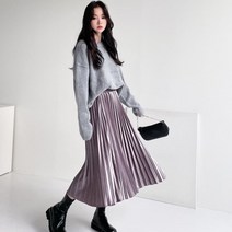 나인테일가을 겨울 여성 청순룩 여신룩 정장 코디 캐주얼 코디벨벳 주름 플리츠치마5컬러 블랙 차콜 카키 퍼플 베이지