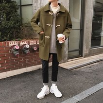 남성 남자 가벼운 배색 오버핏 겨울 반 코트 더플 떡볶이 카라