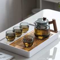 내열유리티포트 홍차티팟 티메이커 차주전자 차우리기 컵4개 세트, 그레이 티팟+그레이 컵4개+트레이