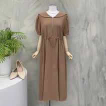 행복여[신상무배]레떼 둥근 카라 허리 스트링 플레어 원피스
