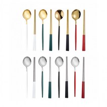 [A3 OEM] 컬러풀 실버&골드 심플 한식 수저세트 (사은품증정/무료배송), 실버/레드