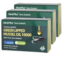 뉴질랜드 메디플러스 초록잎홍합 오일 10000 100캡슐 3통 New Zealand Medi Plus Arthro-V Green Lipped Mussel Oil, 1정당 초록홍합 80mg