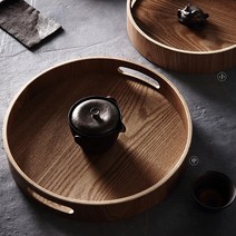 리빙스토리 원목트레이 대나무 원형 손잡이쟁반 우드트레이 플레이트, 사각트레이 37cm, 1개