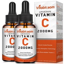 성인용 리포솜 비타민 c 2000mg 액체 고흡수 vit c 높은 생체 이용률 면역 체계 amp 항산화 지원 60ml (2병), 2fl oz(8개들이)