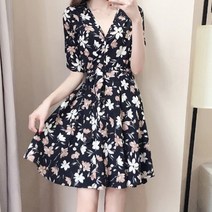 신나라-닷컴_플라워 패턴 원피스 HH-B29 랩원피스 봄미니 예쁜 데이트룩 블랙 꽃무늬 셔링 반팔 여성_ tlsskfk
