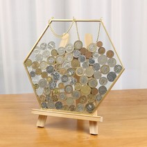 특이한 저금통 투명 거실 인테리어 동전 지폐 신기한 유리 프레임 액자 금고 소품, 초대형 벽걸이 동전 보관형, 블랙 빈티지 레트로 언밸런스
