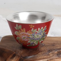 분청 목단 은도금 찻잔(레드)