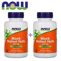 (1+1) 나우푸드 흑호두 껍질 500mg 검은 호두 Black Walnut Hulls 허브 비건 100 베지캡슐 2팩