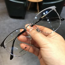 안경태 안경테 무도수 호박색 안경다리 대두 코받침없는 반뿔테 남자 반테 반무테 투명하금테 얆은 육각 제인 댄 남성 문예 복고 하프 프레임 평면 거울 초경량 순수 티타늄 원형