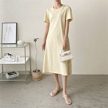 여자 드로잉 플라워 반반 무지 반팔 파스텔 롱원피스