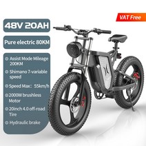 EKX 용 전기 자전거 산악 및 도로용 오토바이 내구성 있는 Ebike 유압 오일 브레이크 20인치 X20 30Ah, [08] 2000W-20Ah