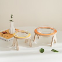 강아지 고양이 원목 물그릇 밥그릇 식기 수반 찹찹이, 블루, Large(유리그릇 1개 포함)