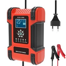 자동차배터리 충전기 점프 뱃터리 스타터 오토바이 12v24v 12a 범용 자동차 배터리 스타터 자동차 배터리 충전기 유지 보수 트럭 자동차 agm 딥 사이클 vrla 펄스 수리, 레드 EU 플러그