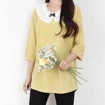 쁘니걸 (55~120)럽카라T 레이스 쿨 시원한 5부소매 스판 데일리 여성스런 찰랑찰랑 여름 오피스룩 빅사이즈 여성의류 데일리룩