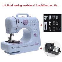 휴대용 재봉틀 미니 전기 가정용 공예 수선 오버록 12 스티치 노루발 페달 포함, 07 UK with 12 kit, 1개