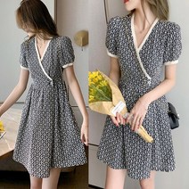 여성 여름 플라워 꽃자수 랩원피스 고급스러운 꽃무늬 A라인 미니원피스