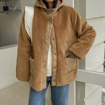 반하이넥페이크퍼후드배색점퍼