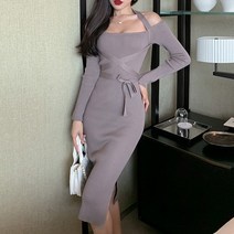 블링앤수 여성 파티 오프숄더 슬림핏 미디 원피스 KZZ478