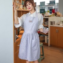 애견미용복 애견미용사 레이스 앞치마 코튼 공주풍 방수 프릴 카페 유니폼, 퍼플 플로럴