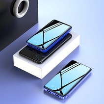 PYHO 보조배터리 30000mAh 보조배터리 22.5W고속충전 자체 충전선 장착, 블루, 30000mA