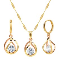 14k 18k 물방울 한방울 심플 큐빅 귀걸이&목걸이 주얼리 세트