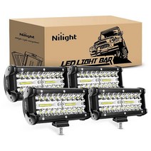 Nilight 18022C-B 16.5cm(6.5인치) 2피스 120W 스팟 및 플러드 콤보 바 운전 방수 LED 작업 조명 트리플 로우 오프로드 트럭 자동차 ATV SUV 지프, 4Pcs Led Pods