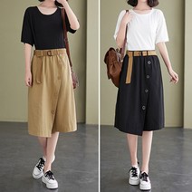 리틀깽스 다이뻐 44~77 프렌치스타일 코튼 면 벨트 밴딩 핀턱 주름 와이드 팬츠 5부 치마바지 반바지 여름휴가 리조트룩