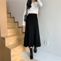 [모노위크] [당일배송] 비다 실루엣 데일리 A라인 플리츠 주름 허리밴딩 롱 니트스커트