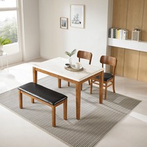 라로퍼니처 빈츠 1200 천연 대리석 4인용 원목 식탁 세트 식탁세트, 4인 벤치형(식탁+의자2+벤치1)