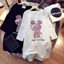 미키마우스 프린팅 루즈핏 롱 티셔츠 2종 M-3XL 실제 주식