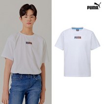 [푸마 키즈] [PUMA] NEW 푸마키즈 주니어 소프트 코튼 반팔티셔츠 화이트