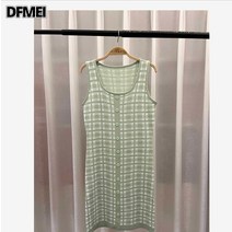 DFMEI 체크 나시 원피스 여름 타이트 백 힙 스커트 나시 스커트