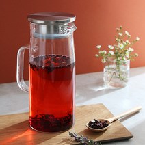 트래블앤쿡 스텐뚜껑 내열유리 1리터 1.2리터 물병저그 가정용 업소용 식당 카페 냉장고 물통, 1L