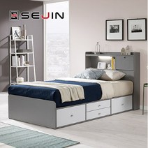 세진침대 앤디 LED깊은수납침대+독립쿠션매트리스SS, 오크화이트