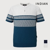 인디안 INDIAN 면혼방 스트라이프 패턴 헨리넥 니트_MIUBRXM3161