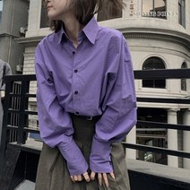 샤이닝포인츠 여성 고급스러운 퍼플 셔츠 오버핏 퍼프소매 블라우스