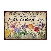 멋진 세상 소박한 복고풍 금속 주석 표시 녹색 빨간 장미의 나무도 보입니다. 꽃 빈티지 벽, tin sign 7, 8X12 Inch