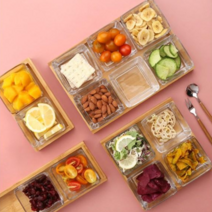 우드 트레이유리 사각 그리드 플래터 4type 사각 분할 디저트 나눔 접시 소스 반찬 그릇 유리 디저트 접시 예쁜 반찬 그릇 반찬 접시 북유럽풍 나눔접시 유리 그릇, 정사각3