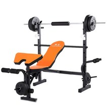 운동 벤치 기구 헬스 머신 의자 역도 웨이트 머신, 오렌지 웨이트 벤치 + 50kg 바벨