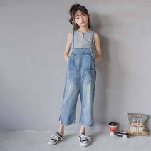 토파즈 JW0972 여아 키즈 주니어 초등학생 봄 가을 여름 7부 루즈핏 멜빵바지 청바지 데님 면혼방 점프수트 반바지 데일리룩