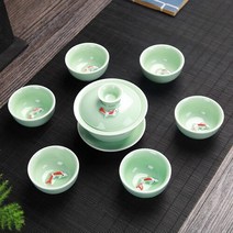 도자기그릇 세트 Longqun 청자 색 잉어 쿵푸 차 세트 3D 도자기 어 그릇 주전자 물고기 컵, 05 set
