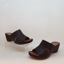 *허시파피* 베이직한 디자인 발볼이 넓고 쿠션감이 좋은 여성 천연가죽 뮬 슬리퍼 웨지샌들(브라운 아이보리) -동아수성-